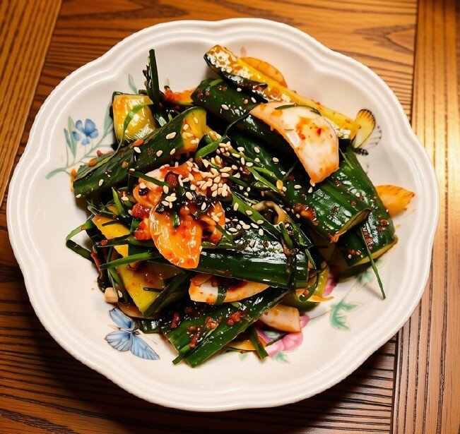 Freshly chopped cucumbers for crispy cucumber kimchi recipe